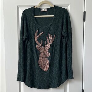 Altar'd State Green Sequined Deer Top